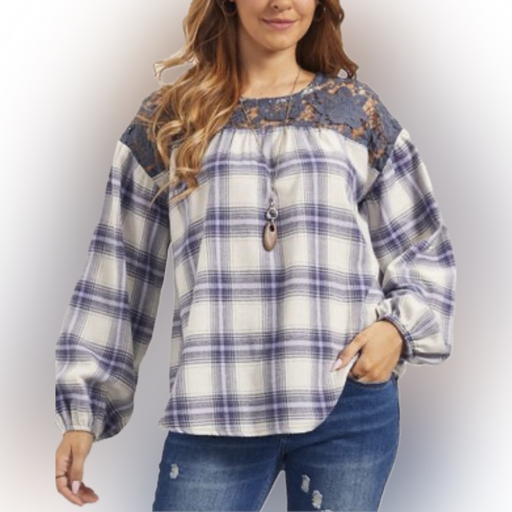 🌟Lace & Plaid Top! NWOT